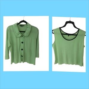 Ming Wang Two-Piece Jacket and Tank.  Lime green with black accents.  Large.